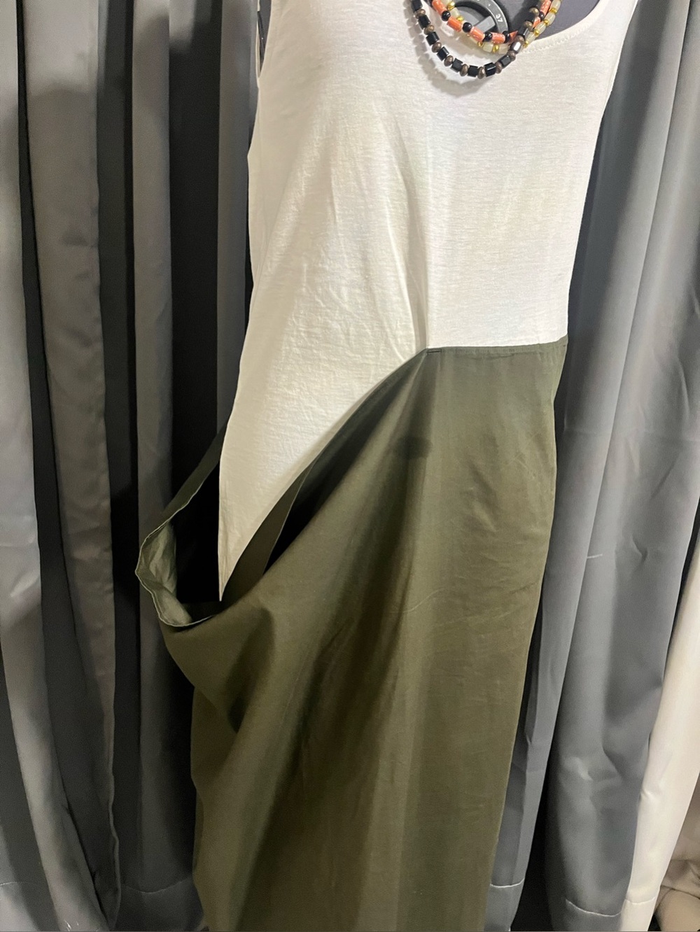 Zara Olive Green & White Two-Tone Maxi Skirt Dress - Picture 6 of 8
